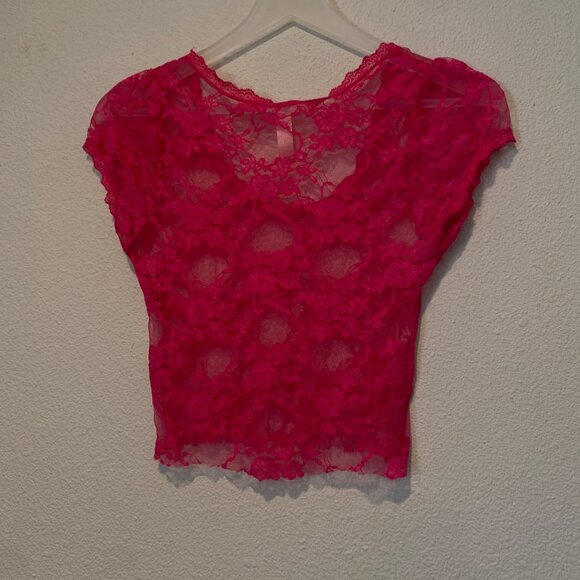 Hot Pink Lace‎ Stretch Crop Top by Bozzolo Size Medium - Picture 5 of 5
